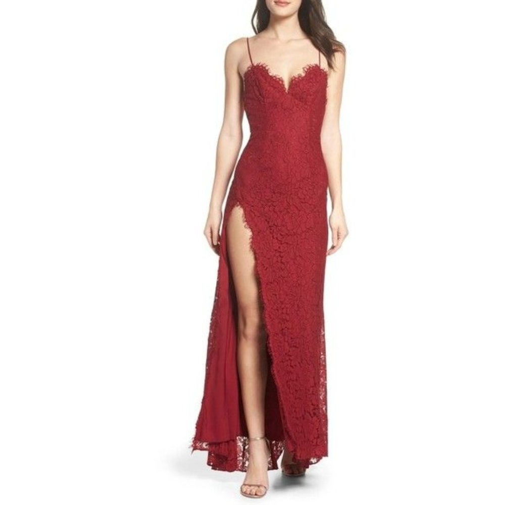 Fame and Partners Everett Red Lace Gown